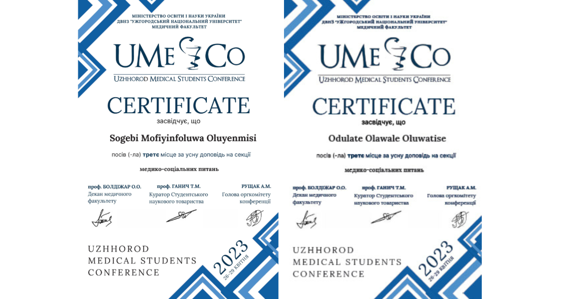 NEW ACHIEVEMENTS OF PSMU STUDENTS ON THEIR WAY TO THE SCIENTIFIC OLYMPUS: THE LATEST NEWS FROM UZHHOROD