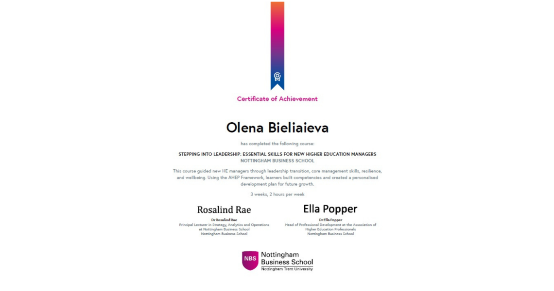 Lifelong Learning: PSMU Scholars Completed International Training by Nottingham Business School (UK)