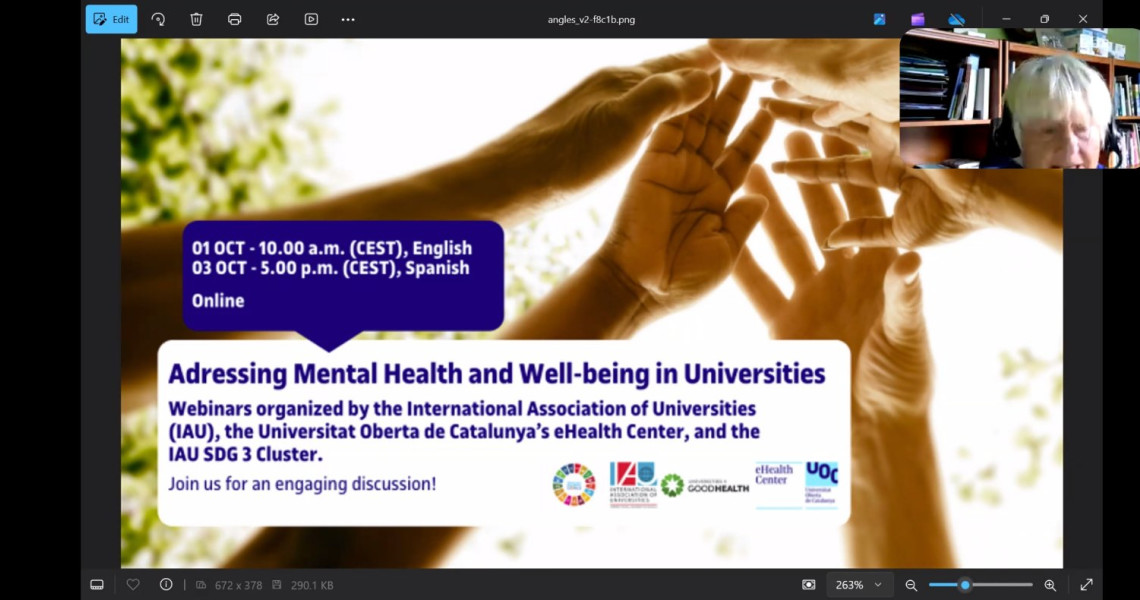 IAU SDG3 Cluster Webinar: Mental Health and Wellbeing in Universities on the occasion of World Mental Health Day: details below